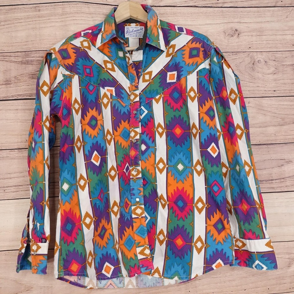 Vintage Rockmount Ranch Wear Button-Up Womens‎ L Multicolor Pearl Snap Cowgirl